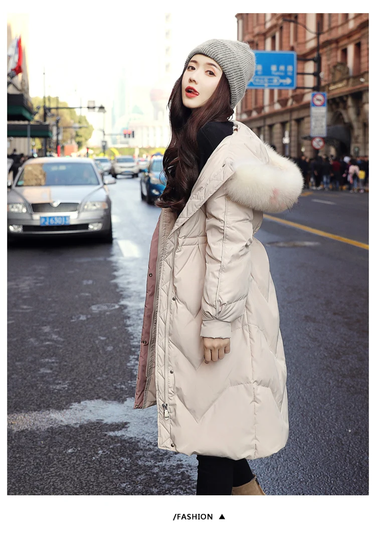 Fashion Long Sleeve Mid-length down Jacket Winter Hooded Zipper Hooded Casual