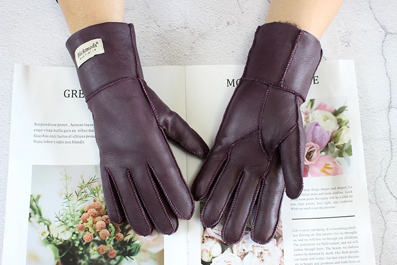 Women's Thickened Winter Sheepskin Fur Gloves Windproof Warm Outdoor Motorcycle Riding Color Leather Finger Gloves
