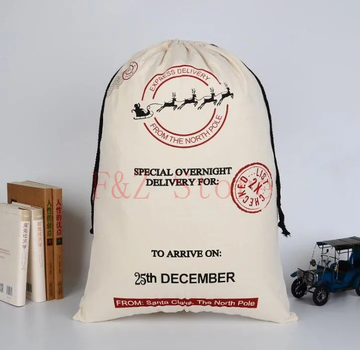 100pcs/lot 12 Styles Large Christmas Canvas Santa Sack Drawstring Gift Bag Stripe Santa Sac