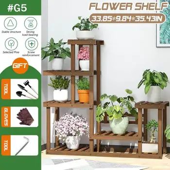 

5 Tiers Wooden Flower Rack Plant Stand 86x25x90cm Multi Flower Stand Shelves for Bonsai Display Shelf Yard Garden Patio Balcony