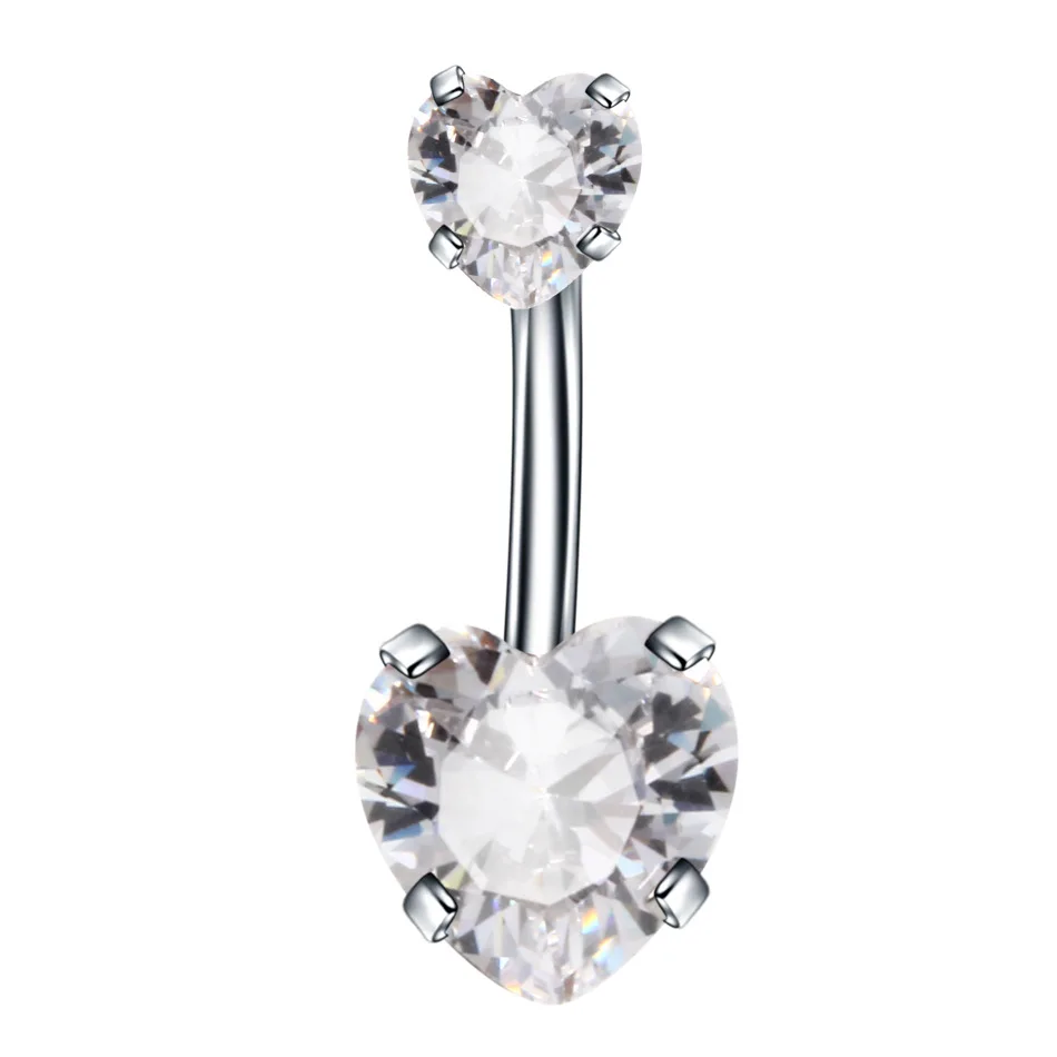 Zircon Fashion Surgical Stainless Steel Navel Piercing Heart Belly Button Rings Belly Piercing Body Jewelry Accessories 1pc