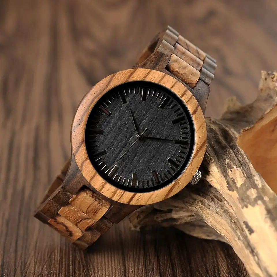 BOBO BIRD Orologio Da Uomo In Legno GT134 - Cronografo Quarzo Con Data, Cinturino Acciaio, Oro - 2