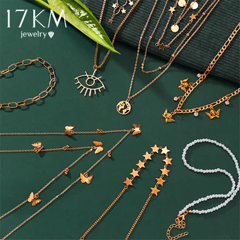

17KM 2020 Bohemian Gold Choker Necklace For Women Butterfly Eye Coin Pearl Pendants Necklaces Chain Fashion Bijoux Femme Jewelry