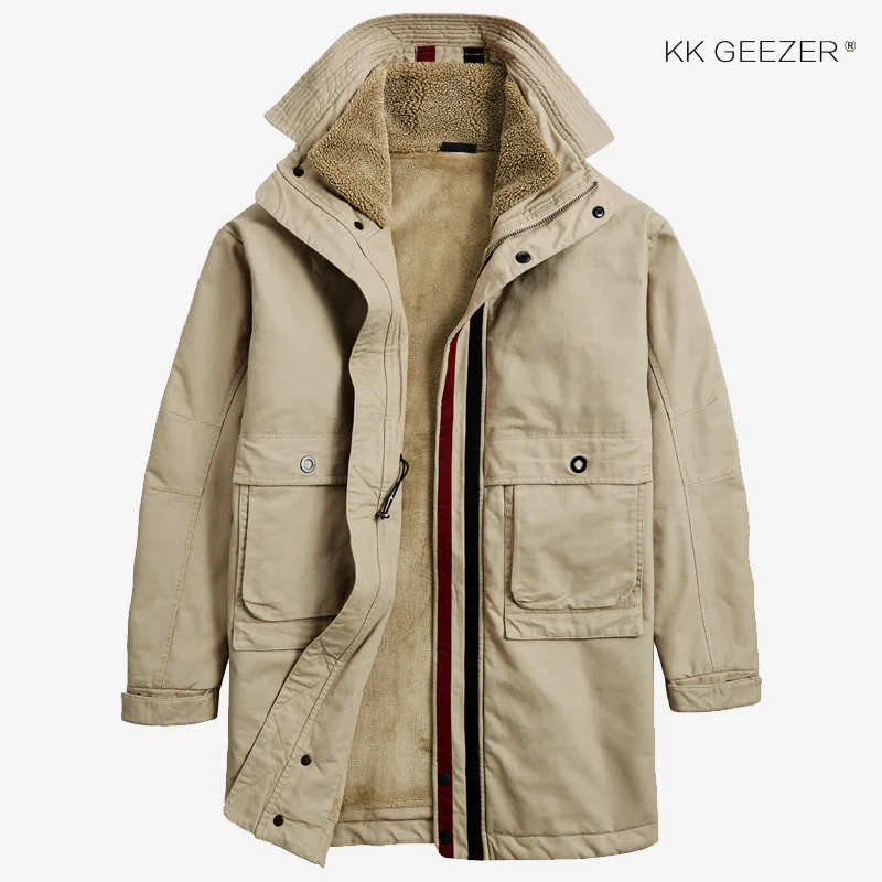 K9007-Khaki Зимняя мужская куртка, 5XL, 6XL, большой размер, с капюшоном, теплое пальто, уплотненная, военная ветровка, парки, шерсть, высокое качество, флис, с хлопковой подкладкой - Цвет: K9007-Khaki