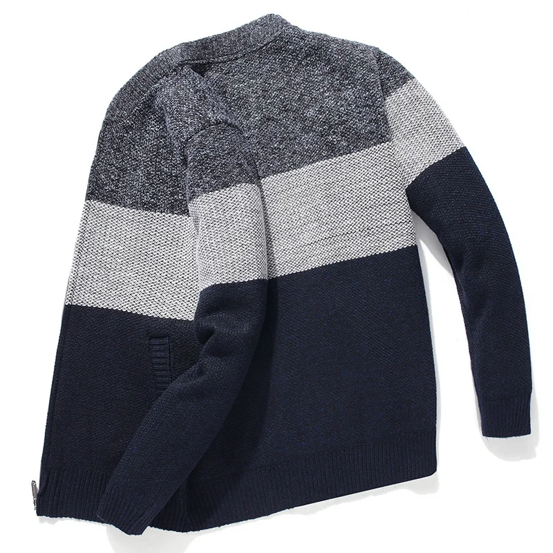 Plus Velvet Cardigan Men's Warm Fashion Contrast Color Stitching Casual V-neck Sweater Jacket Man Wild Loose Sweater Clothes Plus Velvet Cardigan Men's Warm Fashion Contrast Color Stitching Casual V-neck Sweater Jacket Man Wild Loose Sweater Clothes