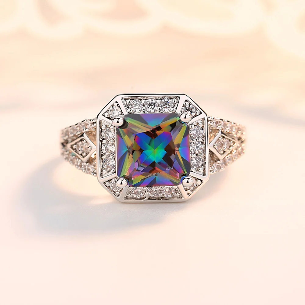

White Gold And Colored Gemstone Woman Ring Customizable Gift Fashion Personality Engagement Accessories Mood Ornament