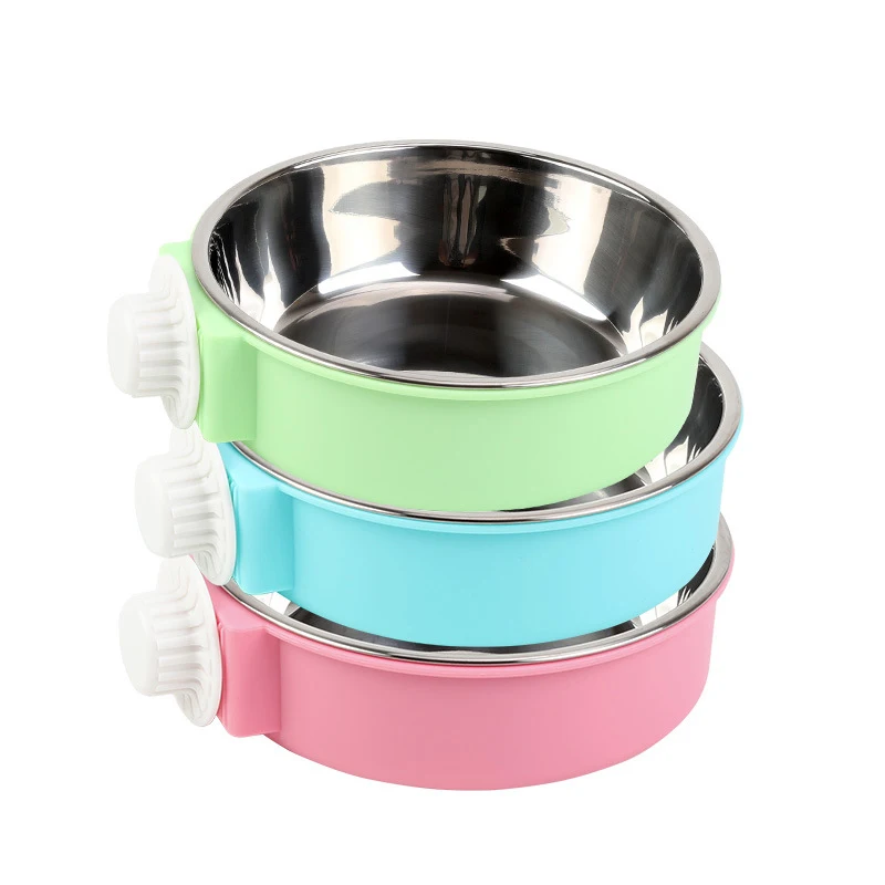 Cuenco de jaula extraíble para mascotas, taza colgante de acero inoxidable, Alimentador de agua grande para perros, gatos, conejos