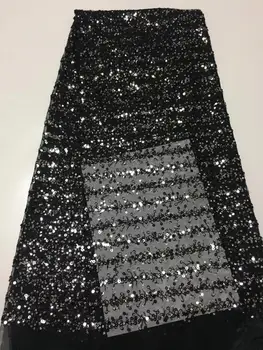

African Black Organza Sequins Lace Fabric 2019 Hot Sale Nigerian Wedding Dress High Quality Organza French Net Mesh Lace