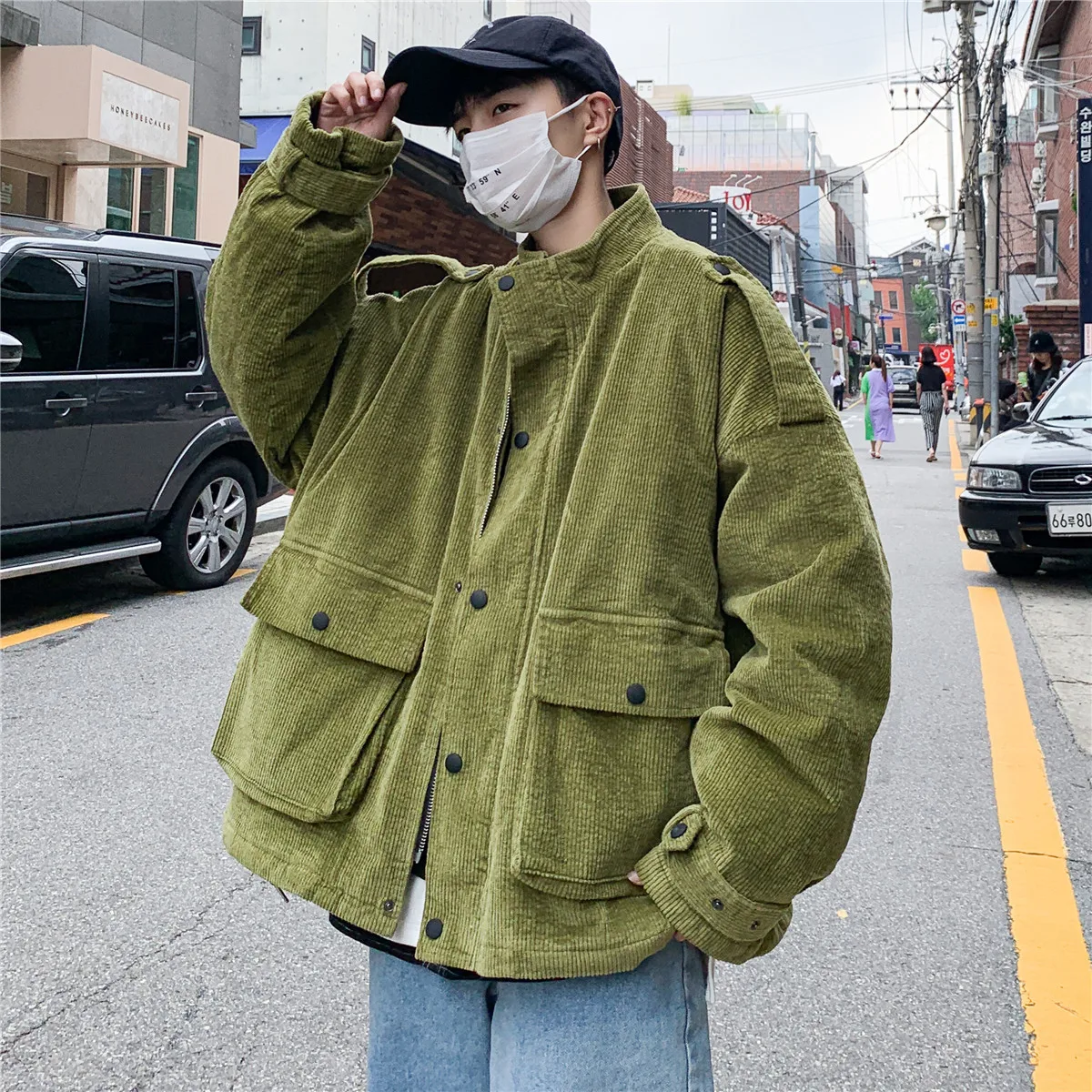 

2019 Autumn Clothing New Style Solid Color Corduroy Cool Jacket Korean-style Stand Collar Handsome Loose Tops MEN'S Outerwear Ja