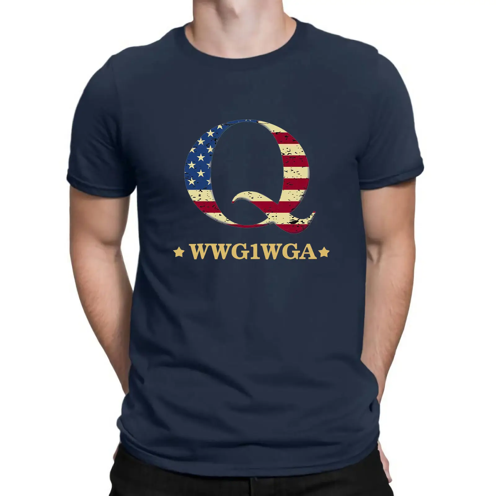 Best Qanon Wwg1Wga Q Anon Distressed Logo Vintage T-Shirt Great Awakening Maga Usa Men 2020 O Neck Print T Shirt | Мужская одежда