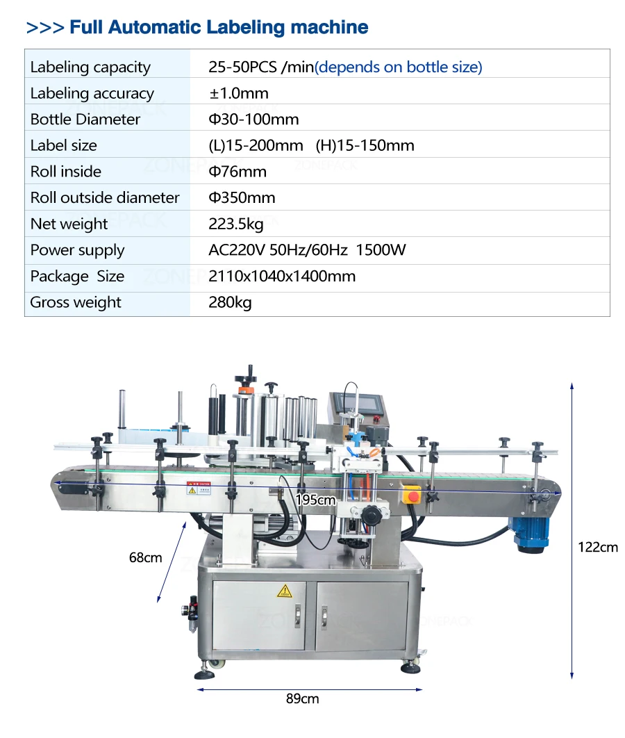 ZONEPACK Production Line Bottle Round Configuration Automatic Plastic Bottle Labeler Liquid Filling Capping And Labeling Machine