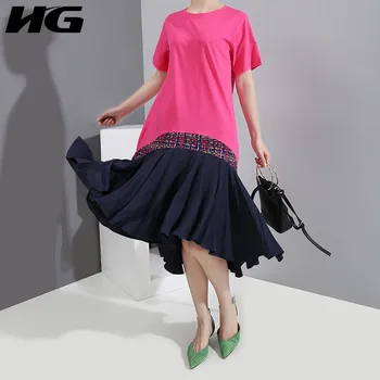 

HG Fashion Loose Plus Size Dresses Irregular Splice Hem Summer Dress Women Trend Mid length Women Clothes 2020 Streetwear XJ4412