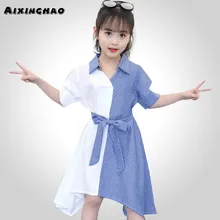 Платье нарядное платье в полоску для девочек модное платье с бантом на поясе Детская осенняя модная одежда для девочек 6, 8, 10, 12, 14 лет