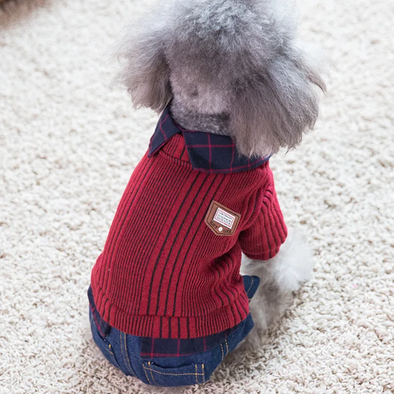 

Sweater Winter Clothes Traje Perro Ubranko Dla Psa Honden Kleding Ropa De Perros Mascotas Knitted Wool Fake Two Pieces Fashion