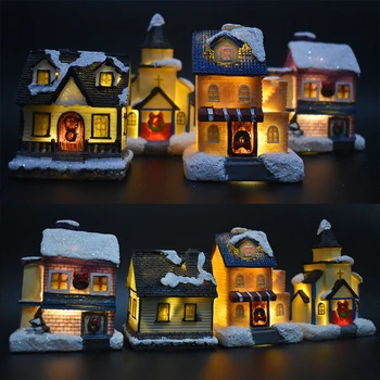 

2020 Personality Interesting Resin Christmas Tree Ornaments Huts Luminous Christmas Tree Ornaments Decorated Table