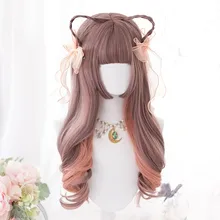 Косплей салон 62 см Лолита светлый кофе смешанный оранжевый розовый Омбре длинные волнистые челки милый синтетический парик для костюмированной вечеринки на Хэллоуин