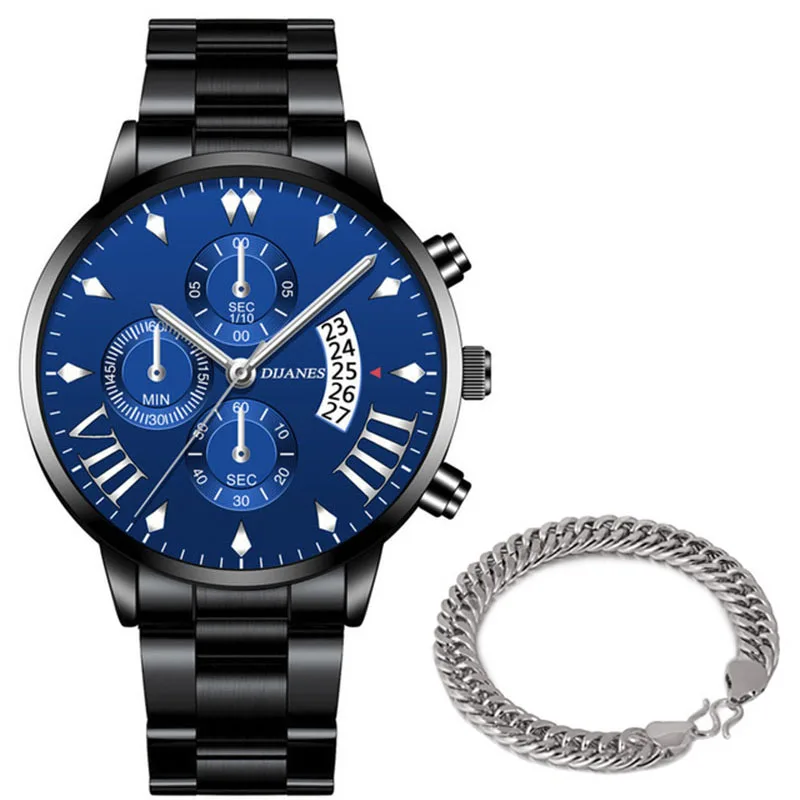 New Men Business Stainless Steel Quartz Wristwatch Fashion Mens Watches Calendar Date Clock Man Silver Bracelet Male Watch 