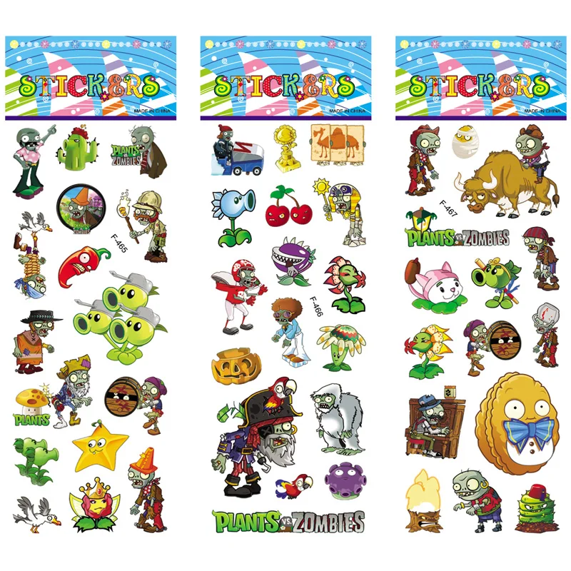 

6pcs/set 3D Bubble Stickers For Plants vs Zombies Cartoon Classic Toys Children Scrapbook Diary Note Book Sticker For Kids Gift