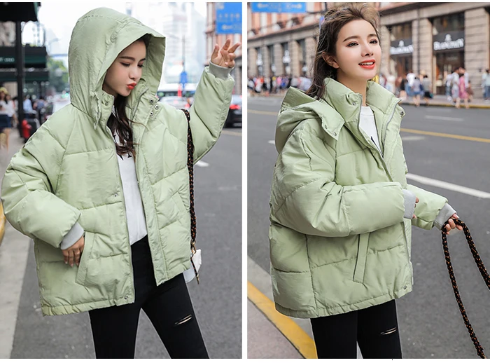 Утепленная теплая зимняя куртка, пальто для женщин, корейский пуховик с хлопковой подкладкой, парки для женщин, красный, желтый, зеленый, пальто с капюшоном для женщин