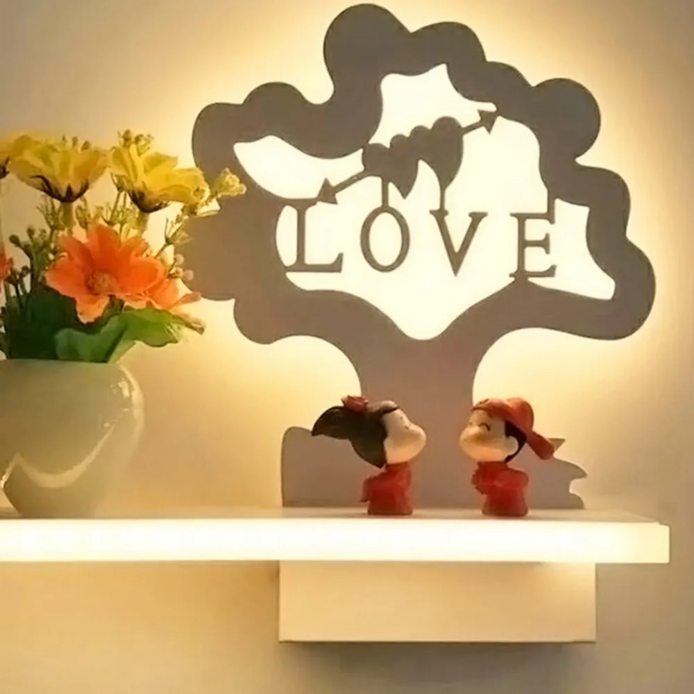 

Love Tree Pattern Bedroom Led Bedside Light Wedding Room Aisle Wall Lamp Home Decoration