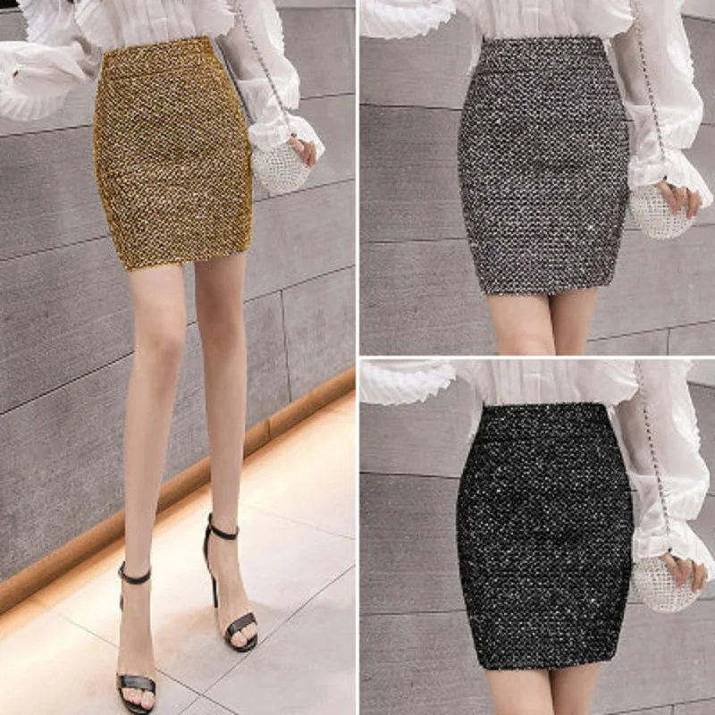 

HOT SALES Sexy Women Solid Color Elastic High Waist Sequins Patchwork Bodycon Mini Skirt