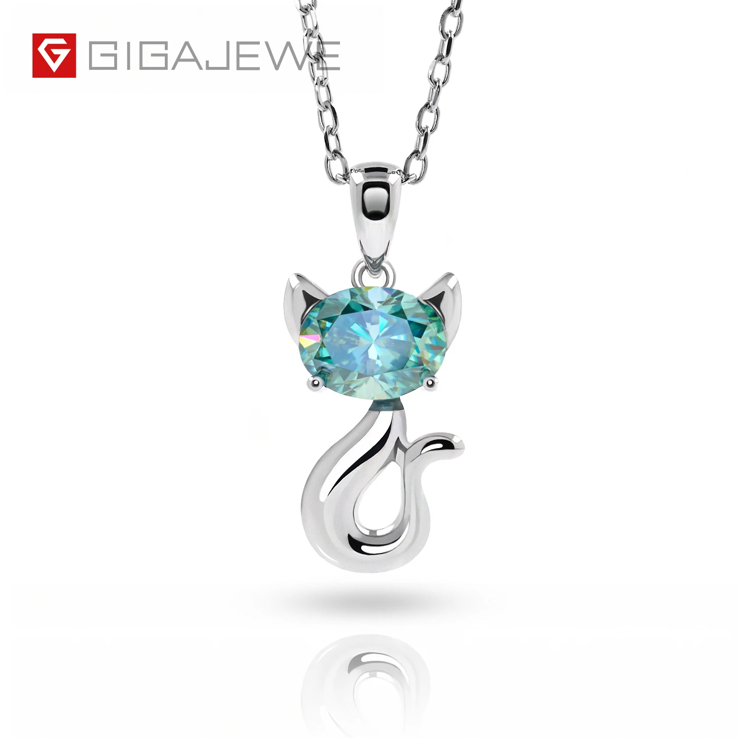 GIGAJEWE 1.5ct 6X8mm овальный 18K покрытый белым золотом 925 Серебряный моиссанит Кот ожерелье с бриллиантами Тест прошли ювелирные изделия Женщины Девушки подарок