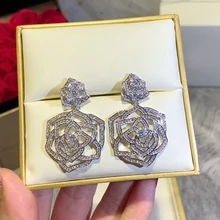 Дизайнерские Модные ювелирные изделия из меди 3A кубического циркония вечерние серьги