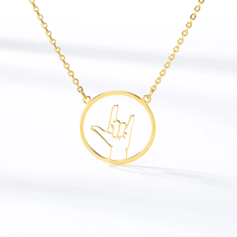 

Gold Necklace Engraved Sign Language I Love You Pinky Swear Hand Gestures Necklace Best Friends Necklace Friendship Jewelry