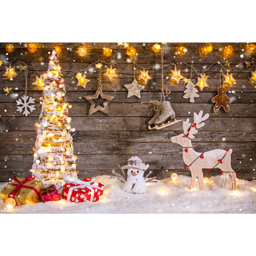 

NeoBack Christmas Tree Wooden Board Photography Backdrops Shining Star Snowman Elk Children Backgrounds for Photo Studio