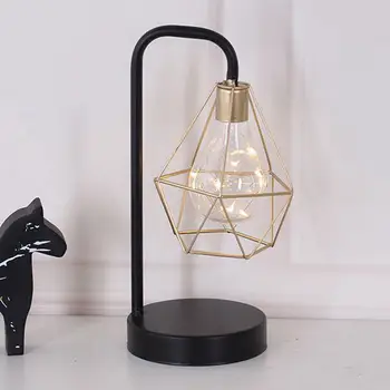 

Simple Retro Style Handmade Iron LED Table Lamp AA Battery/USB Cable Powered Diamond Styling Home Decor Night Light
