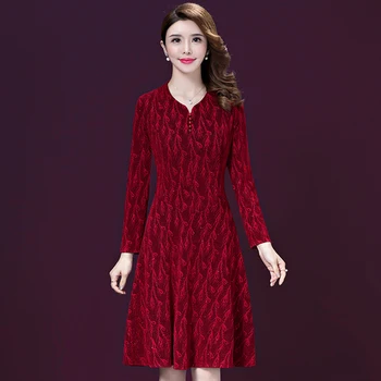 

2020 Spring Autumn New Retro Elegant Atmosphere Women Dress Wedding Banquet Mother Fashion Back Zipper Designs Dresses Plus Size
