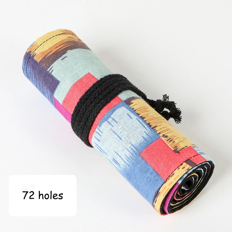 72 holes without pen Пенал 12/24/36/48/72 Отверстия Kawaii Красочные Холст Школьная Ручка Сумка Для Девочек Мальчиков Ролл Penal Большой Канцелярский Мешок Поставки - Цвет: 72 holes without pen