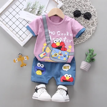 

kids baby girls short sleeve cartton cotton tops T-Shirts+short pants print toddler boy summer clothes set 2pcs 6M-4Y