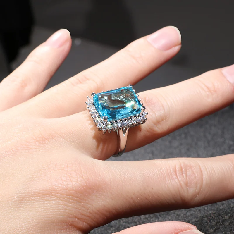Cellacity Aquamarine Ring for Women Silver 925 Jewelry for Party Hyperbole Huge Rectangle Gemstones Size6,7,8,9,10 Party Gift silver ring silver rings gemstone ring natural stone ring