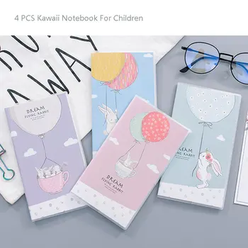 

4 PCS Cartoon notebook for school children Kawaii diary A6 30 sheets horizontal inner page PVC hardcover Waterproof Stationary