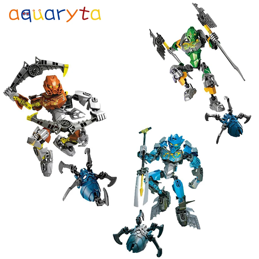 

Aquaryta 3pcs BIONICLE 707-1-2-3 Building Blocks Jungle Lewa Stone Pohatu Water Gali Action Figure Toys 70784 70785 70786 Gift