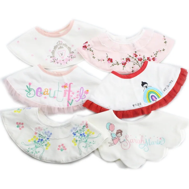

Baby girl bibs ruffle lace cotton embroidered floral bibs boutique baby feeding cloths