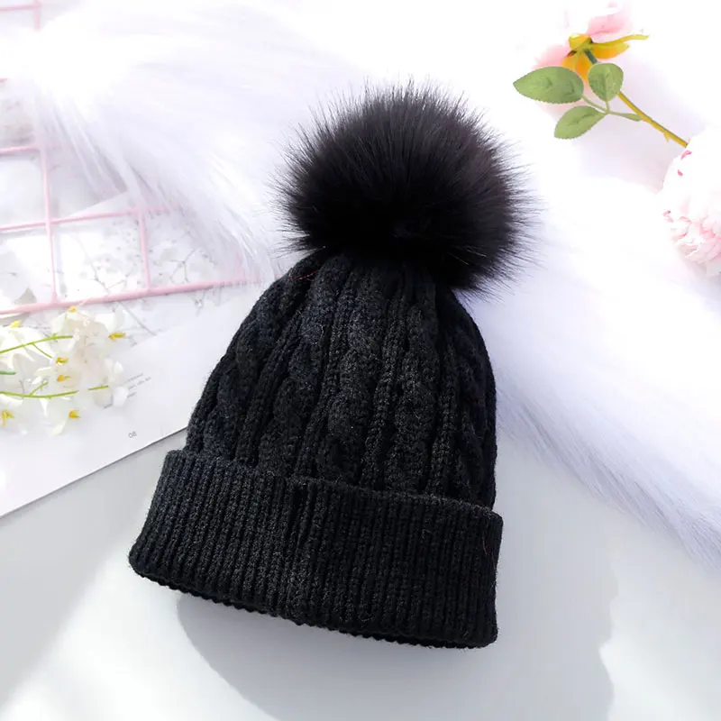 winter cap Men's and Women's Children's Hats Winter Thick Knitted Woolen Caps Cute Woolen Ball Caps Pupils Woolen Caps ski beanie