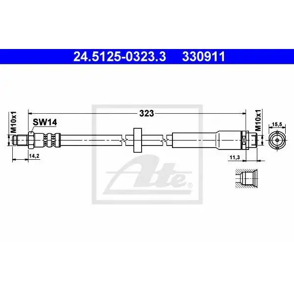 Шланг торм AUDI A6 2.0TDI-4.2 04- зад L/R(L=323mm) ATE 24512503