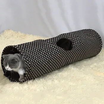 

New Hot Dot Pattern Cat Tunnel Toy Cat Canvas Tunnel With Hanging Ball Kitten Exercising Hiding Training Toys For Indoor Outdoor