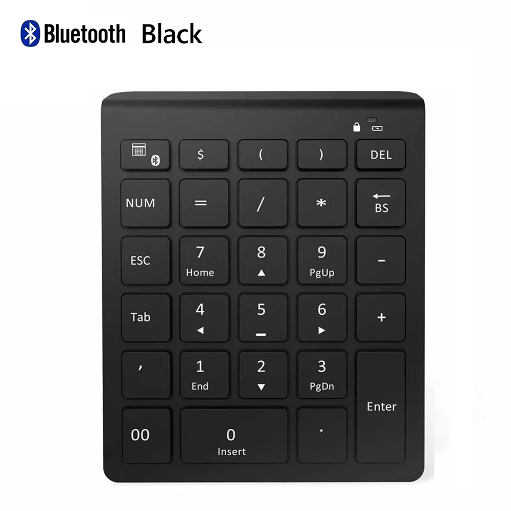 AVATTO 28 клавиш Bluetooth беспроводная цифровая клавиатура Мини Numpad с большим количеством функциональных клавиш цифровая клавиатура для ПК - Цвет: Black BT MN-06