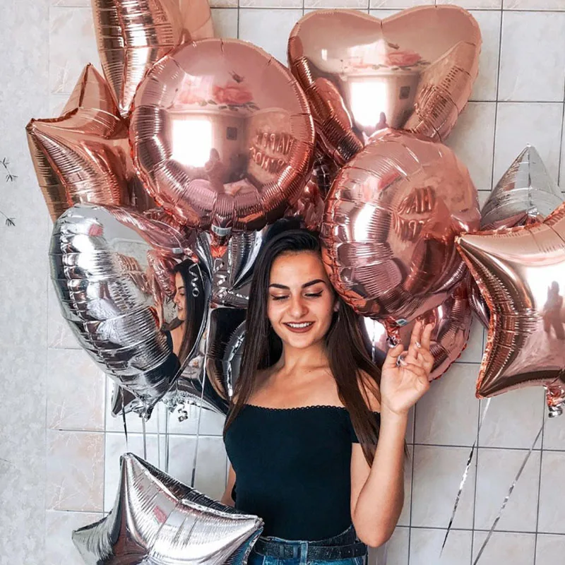 

5pcs 18inch Rose Gold Star Heart Balloons Wedding Decor Red Pink Balloons Inflatable Balls Foil Baloon birthday Party Decoration