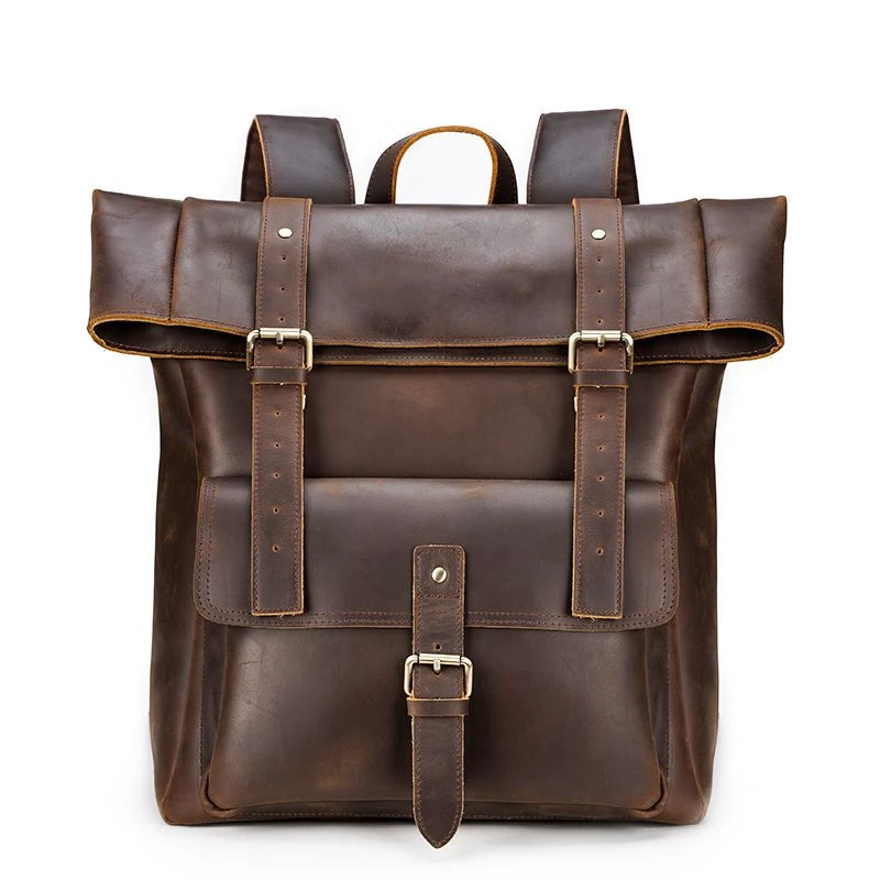 Crazy Horse Genuine Leather Backpack for Men 17" Laptop Daypack Large Capacity Male Travel Tote Bag Vintage School Shoulder Bag