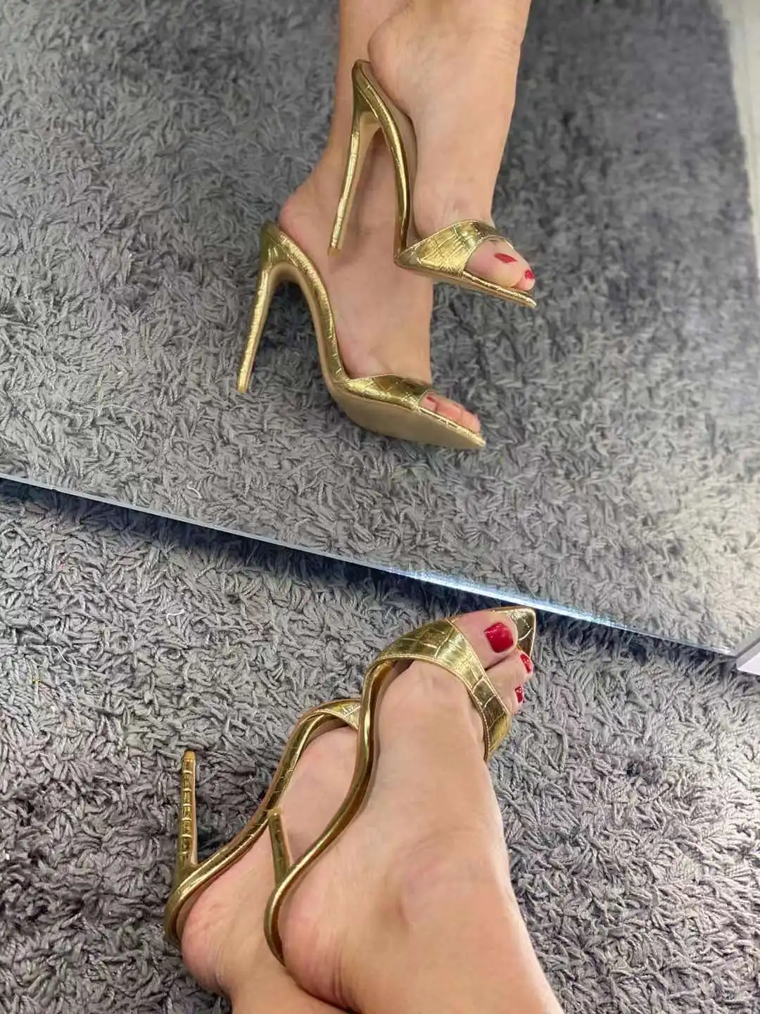 Onlymaker Women's Peep Toe Mules Gold Slip On Thin High Sandals Big Size Classic Fashion Lady Sandals Onlymaker Women's Peep Toe Mules Gold Slip On Thin High Sandals Big Size Classic Fashion Lady Sandals