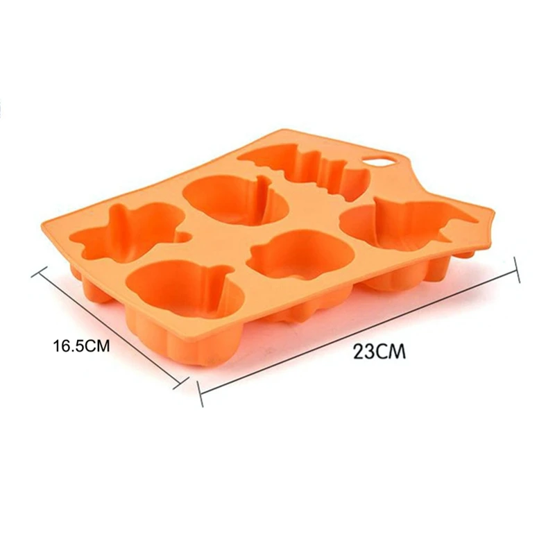 1pcs 6 Grids Pumpkin Bat Skull Ghost Shape Halloween Silicone Mold Candy Chocolate Pudding Mold for Halloween Party Decoration