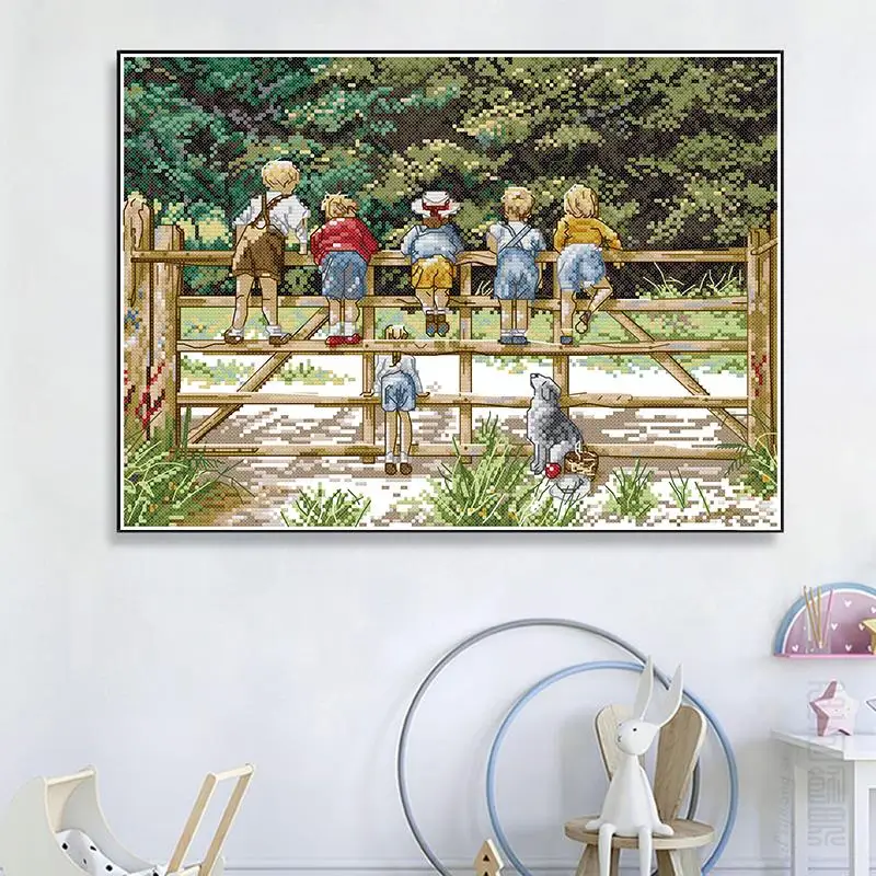Childhood DIY Handmade Cross Stitch Kit Aida 14CT 11CT Counted Canvas Printed Embroidery Set Needlework Children&lsquo;s Room Decor