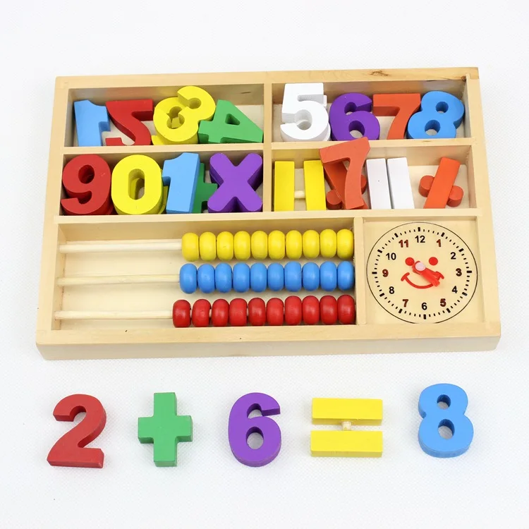 

With Numbers Educational Toy Multi-functional Wooden Calculation Frame with Numbers Clock Arithmetic zhu suan jia Children Early