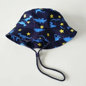 

Universal Children Sun Protection Hat Wide Brim Dinosaur Patterned Cotton Sunscreen Summer Cap for Kids (54cm, Navy)