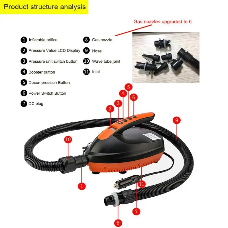 Дизайн DC 12V Max 16 PSI портативный Электрический надувной насос для наружного байдарка, каяк весло доска для серфинга