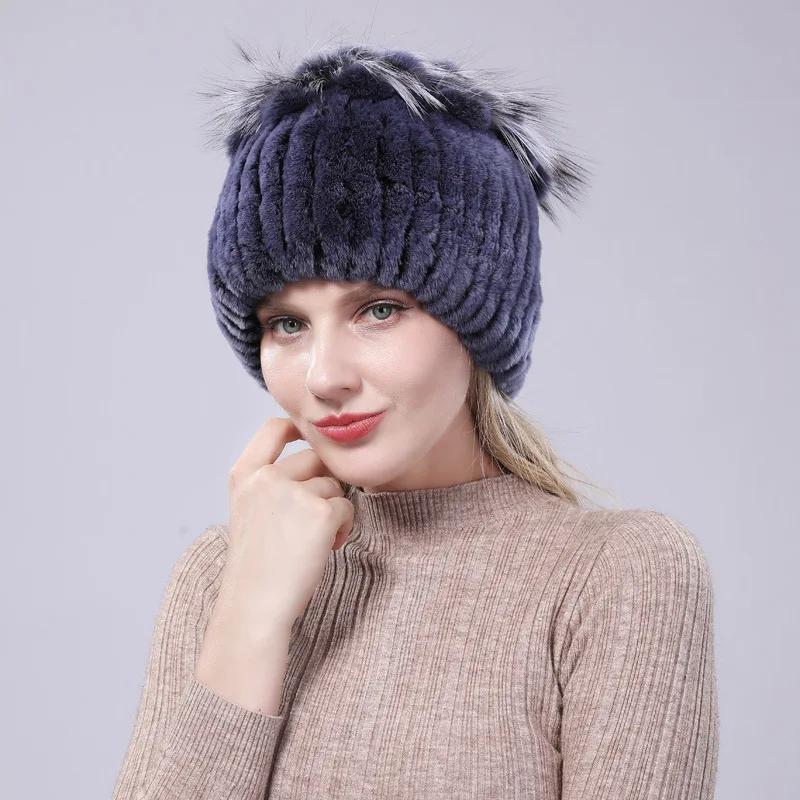 Эластичный вязаный кроличий мех, шапка для девушек, меховая шапка из натурального кролика, натуральный кролик рекс, женская шапка